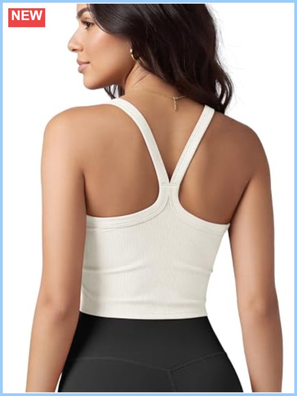 Seamless Crop Cami Ribbed Racerback Tank Scoop Neck Stretch